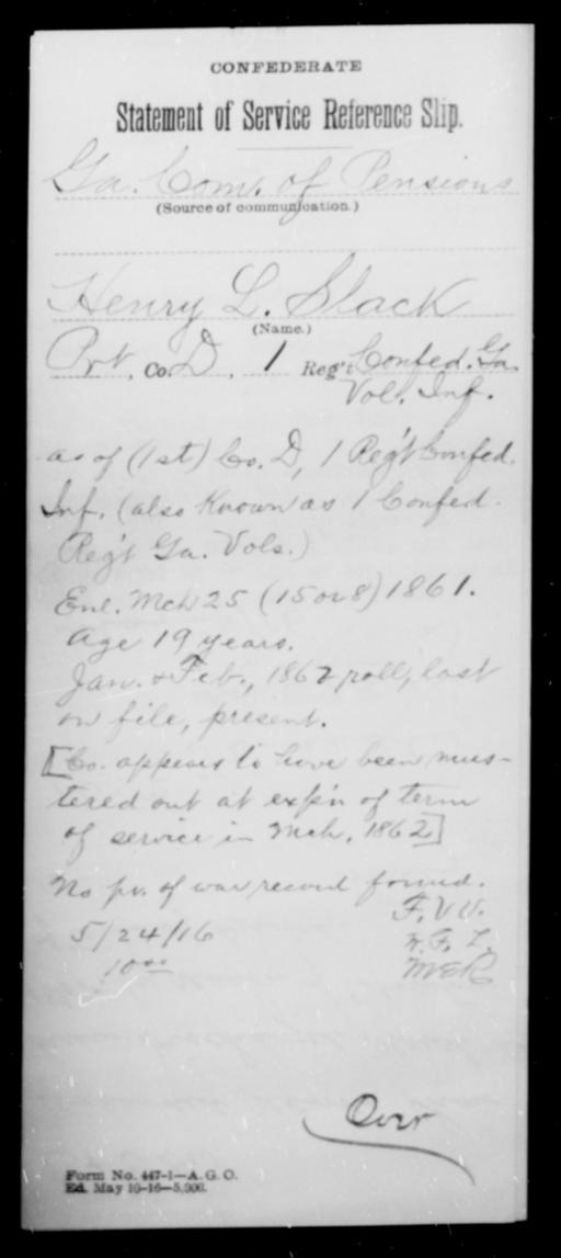 Slack, Henry L - Age [Blank], Year: [Blank] - First Confederate ...