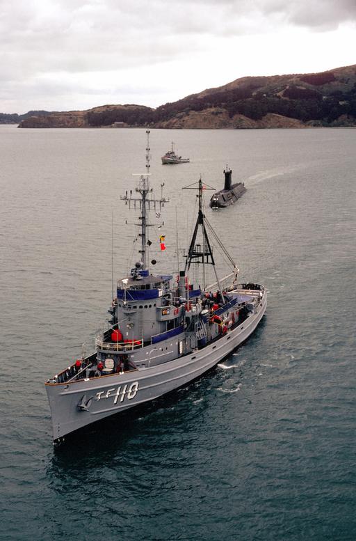 Aerial port bow view of the fleet tug USS QUAPAW (ATF 110)… — NARA