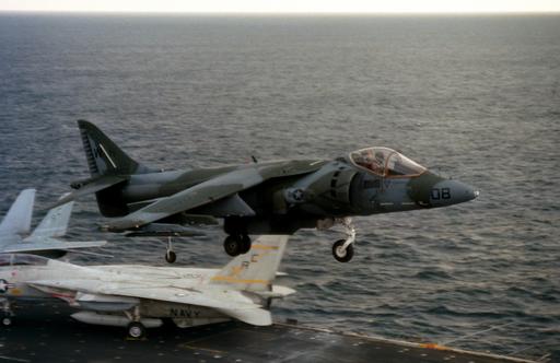 An AV-8B Harrier aircraft of Marine Attack Squadron 542… — NARA