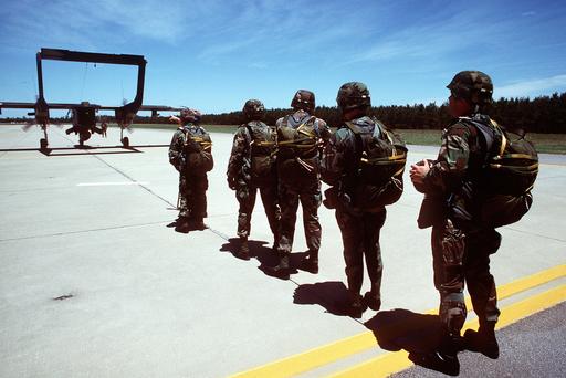 Members of an Air Force tactical air control party (TACP) line up to ...