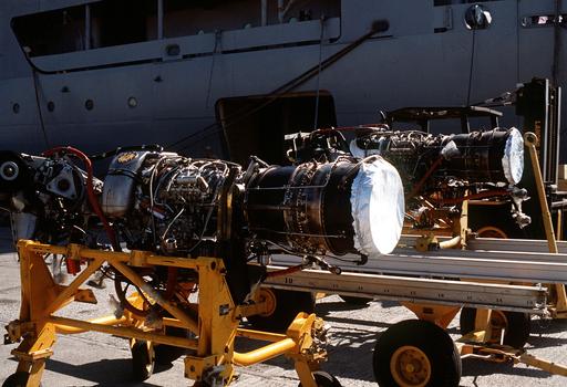 Jet engines sit on the pier beside the aviation logistic… — PICRYL ...