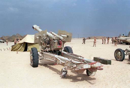 A left rear view of an Iraqi D-20 152mm gun-howitzer that… — NARA