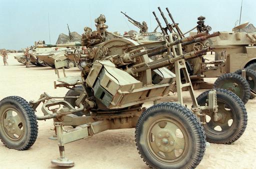A right front view of a ZPU-4 anti-aircraft machine gun… — NARA