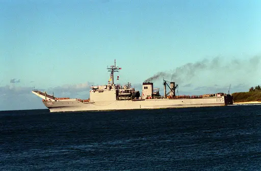 The tank landing ship USS BARBOUR COUNTY (LST-1195)… — NARA and