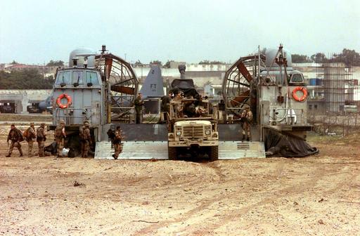 Straight on shot of a US Marine M54 Series 5-ton Cargo… — PICRYL