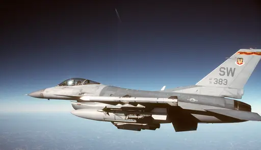 A view of a US Air Force F-16CJ Fighting Falcon aircraft… — PICRYL
