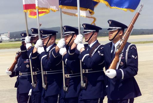 The US Air Force (USAF) honor guard posts the colors in… — NARA