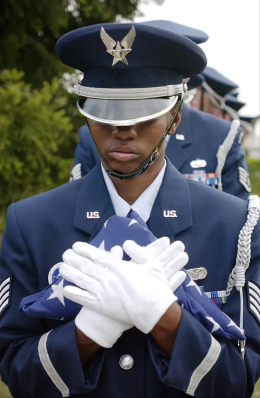 A member of the US Navy Ceremonial Guard stands at parade