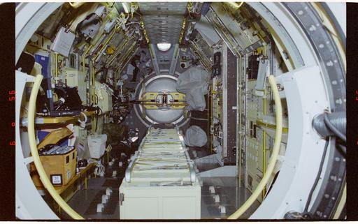 STS083-307-031 - STS-083 - Dark view of the interior of the Spacelab ...