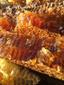 A bunch of honeycombs sitting on top of a table. Soil honey the original ecology natural.
