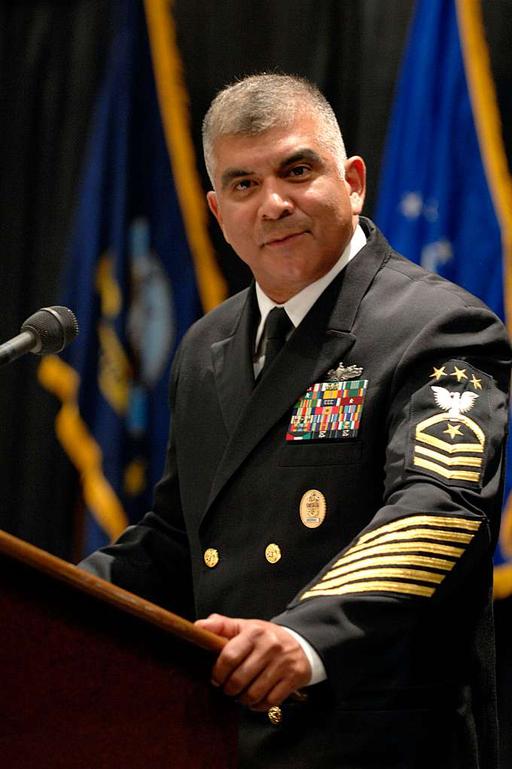 Master Chief Petty Officer of the Navy (MCPON) Joe R. Campa Jr. speaks ...