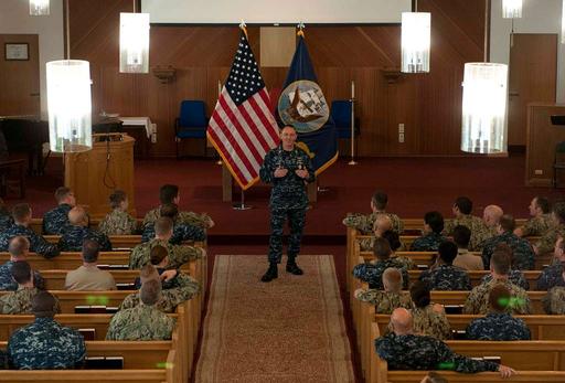 Master Chief Petty Officer of the Navy (MCPON) Mike Stevens speaks with ...