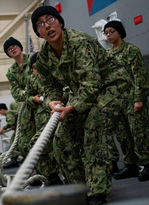Recruits perform line-handling procedures as part of basic seamanship ...