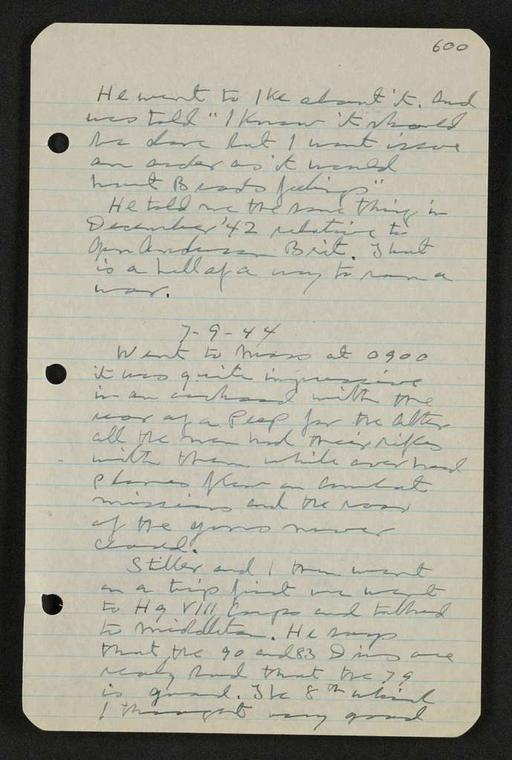 George S. Patton Papers: Diaries, 1910-1945; Original; 1944, 31. Mai-2. Oktober
