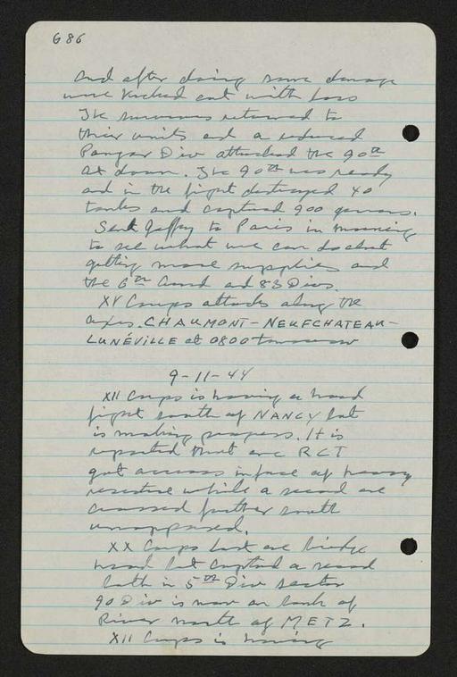 George S. Patton Papers: Diaries, 1910-1945; Original; 1944, 31. Mai-2. Oktober