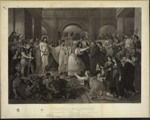 Christ rejected / the original by B. West, 1819 ; engraved by John Sartain, Philadelphia., 1870., christ, rejection, crowd, religion, engraving, biblical scene, new testament