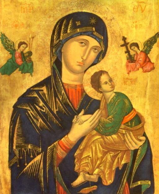 Icon Perpetual help original icon, public domain photograph, virgin mary, jesus christ, child jesus, archangel michael, archangel gabriel, byzantine icon, our mother of perpetual help, passion of christ, iconography, religious art