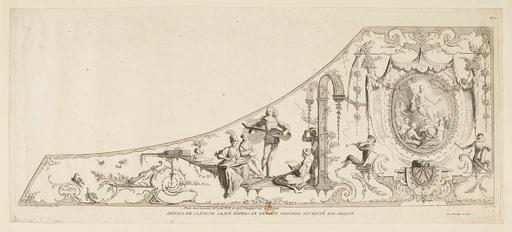 Dessus de clavecin , gravé d'après le dessein original inventé par Gillot (gravés par Caylus)(estampe) - btv1b85311958 (1 of 2), harpsichord, lid, design, engraving, music, musical instrument, gillot graves
