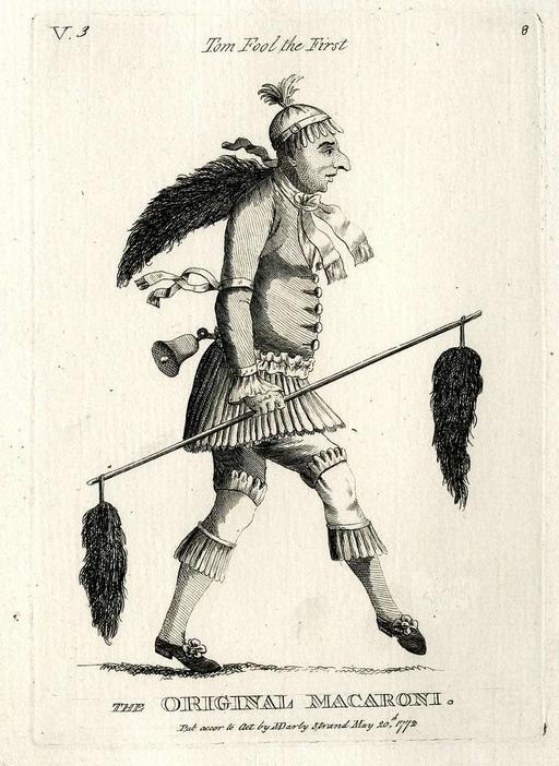 Die Original-Makkaroni (BM 1915,0313.143), macaroni, fashion, satire, caricature, wigs, 18th century, men fashion, social commentary