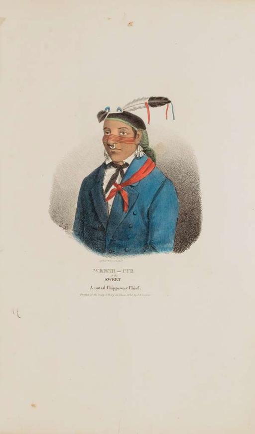WEESH-CUB or the Sweet; A Noted Chippeway Chief, from The Aboriginal Portfolio - SAAM - 1973.167.31, wee ish kub, sweet, chippeway, ojibwe, native american, chief, indigenous, portrait, lithograph, 19th century, historical art