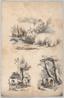 Vignette mit zwei Schafen, Vignette mit zwei Kühen im Pool und Vignette eines Holzsammlers, in: The New York Drawing Book, Enthält eine Reihe von Originalentwürfen und Skizzen der amerikanischen Landschaft, No. 2