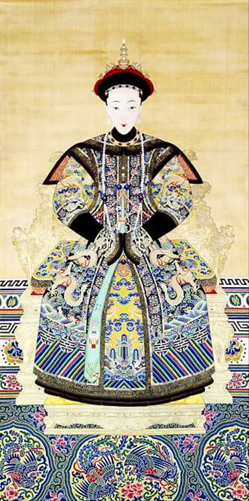 孝貞顯皇后朝服像- A painting of a woman in a blue dress — PICRYL