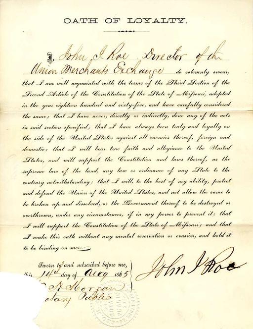 Loyalty oath of John J. Roe of Missouri, County of St. Louis - PICRYL ...