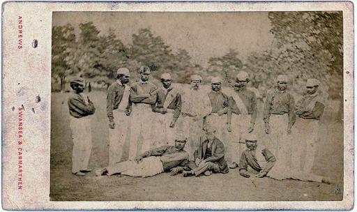 Group portrait of Aboriginal cricketers with Lawrence and William Shepherd, on tour, Swansea, 1868 - by photographer Andrews of Swansea and Carmarthen, Wales (3064864814), aboriginal cricketers, lawrence shepherd, william shepherd, group portrait, cricket, indigenous australians, sports, 1868