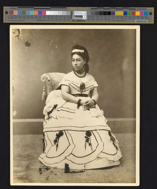 Queen Emma of Hawaii (PP-96-3-014, original), queen emma, hawaii, portrait, royalty, dress, lace, brooch, jewelry, 19th century