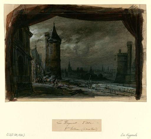 Philippe Chaperon - Les Huguenots, Act V, Scene 2 (1875) - Original, stage design, opera, les huguenots, philippe chaperon, act v, scene 2, theatre, set design, historical drama
