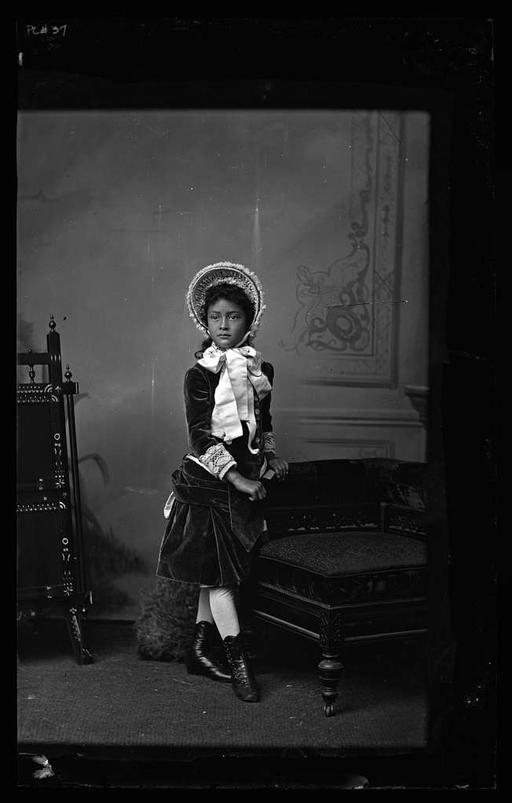 Young Kaiulani with bonnet (PNLPC-2-07543, original), princess ka iulani, victoria ka iulani, hawaiian royalty, bonnet, portrait, 19th century, hawaii