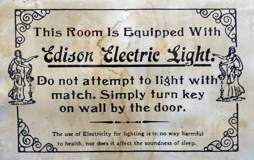 Original 1892 electric lights instructions sign