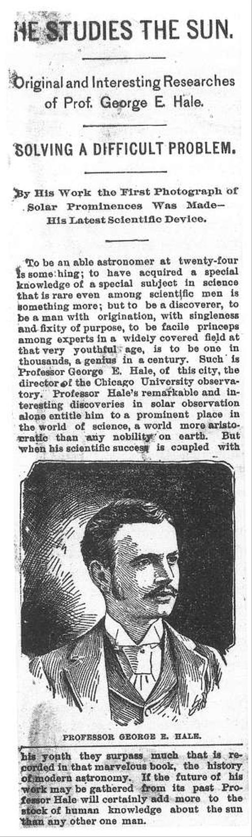 "Original and interesting studies of professor George E. Hale", 1892, george e hale, astronomy, solar observation, spectroscopy, astronomical instruments, portrait, scientist