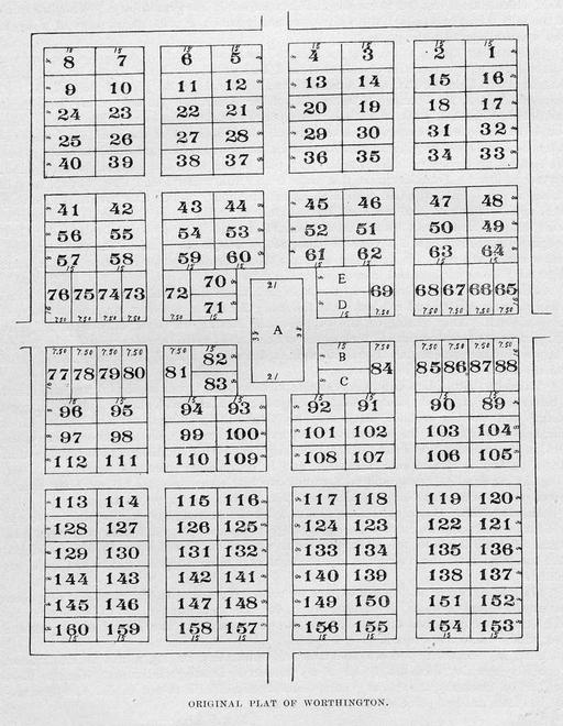 Original Plat of Worthington - DPLA - c2ba866bffc27534cc032d673a803773, plat map, worthington, ohio, land division, property, streets, lots, survey, real estate