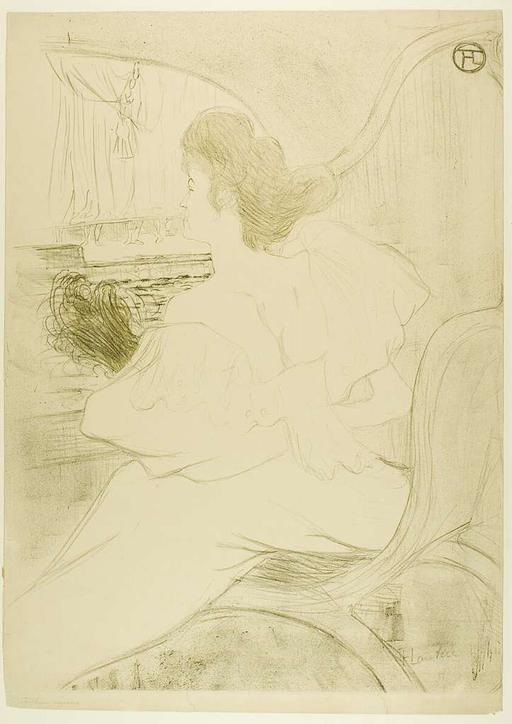 Henri de Toulouse-Lautrec, Woman in Parisian Cityscape, Lithograph, 1895 AD, woman, hat, dress, cityscape, art nouveau, print, fashion, silhouette
