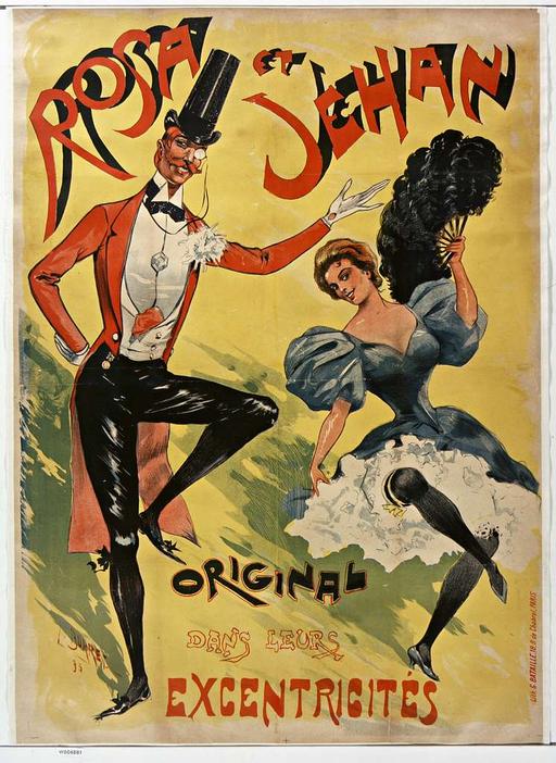 Rosa et Jehan original, dans leurs excentricités affiche, L. Burret 95, vintage poster, rosa, jehan, eccentricities, l burret, art nouveau, theatre, performance