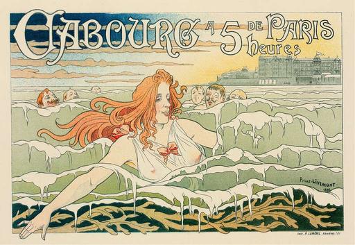 Casino De Cabourg A Painting Of A Woman Swimming In The Ocean 