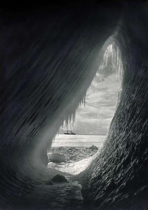 Grotto in an iceberg, Herbert George Ponting, original, iceberg, grotto, cave, ice, antarctica, herbert george ponting, exploration, frozen, landscape, blue ice