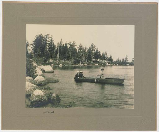 Scene on Aylesford Lakes No 10 (HS85-10-24828) original, lake, trees, boat, water, landscape, nature, photography, black and white