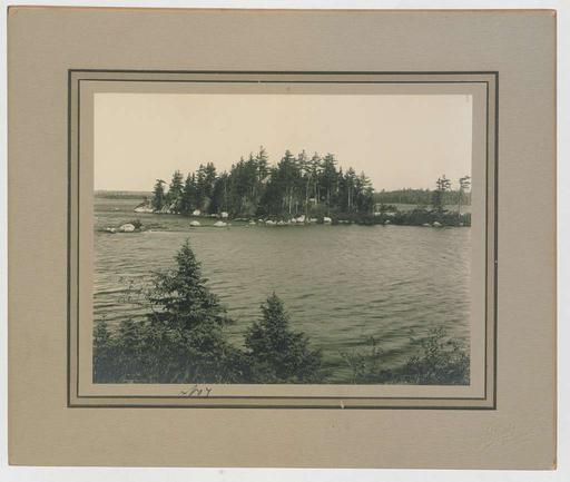 Scene on Aylesford Lakes, No 7 (HS85-10-24825) original, lake, trees, boat, water, landscape, nature, shore, reflection