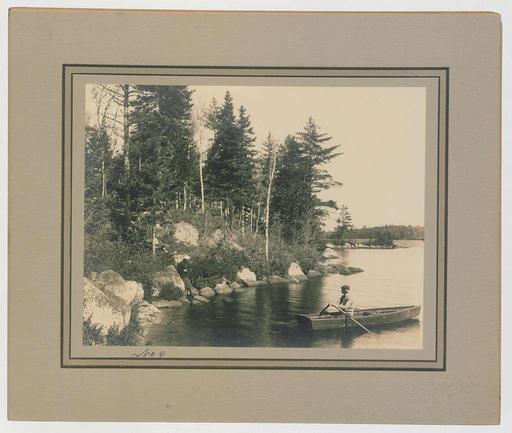 Scene on Aylesford Lakes, No 9 (HS85-10-24827) original, lake, trees, boat, water, landscape, nature, shore