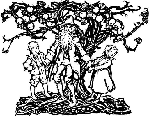 Rip Van Winkle-146 - A black and white drawing of a family