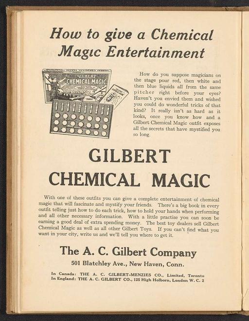 Gilbert Chemical Magic; A Presentation of Original and Famous Tricks in Conjuring Accomplished by the Use of Chemicals -  2662ce936ccc5b0d290c7e912f15cdb7 (page 58), gilbert chemistry set, magic tricks, conjuring, chemistry, toys, advertisement, boy, science, experiment