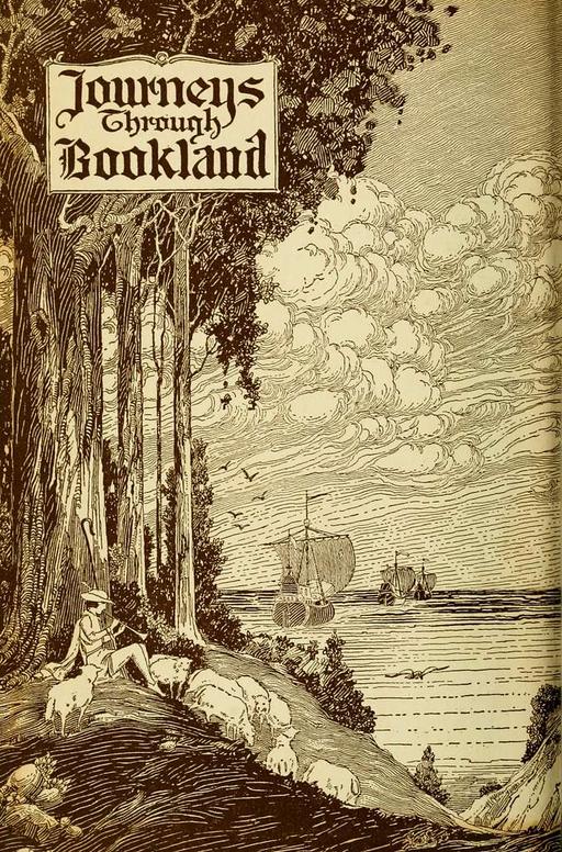 Journeys through Bookland - a new and original plan for reading applied to the world's best literature for children (1922) (14800433483), children, books, reading, fantasy, illustration, journey, characters, stories, landscape