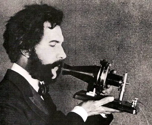 Model of Alexander Graham Bell's first telephone, with… — PICRYL