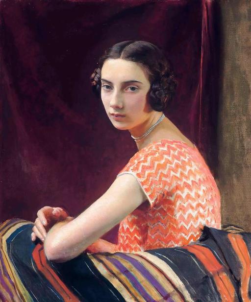 painting of lady in orange dress The by George Spencer Watson, 1926 Painting… — PICRYL Elegant dinner outfit
