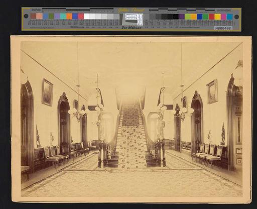Grand Staircase, Iolani Palace (PPWD-2-2-009, original), iolani palace, grand staircase, interior, architecture, historic building, stairs, banister, honolulu
