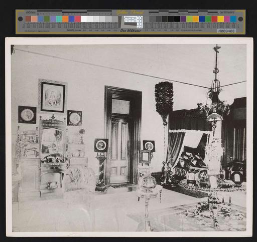 Iolani Palace Queen's Bedroom (PPWD-2-2-007, original), victorian, parlor, interior, furniture, decor, chandelier, photography, vintage, domestic, room, historical