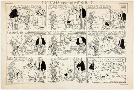 Bucky and His Pals (1935-02-10) (original art), illustration, comic strip, children illustration, cartoon characters, bucky, animals, dog, cat, 1930 s