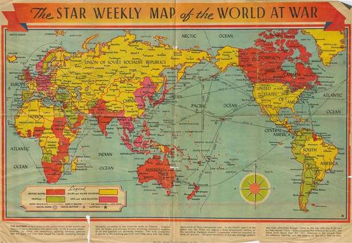 The Star Weekly Map of the World at War, 1944 - PICRYL - Public Domain ...